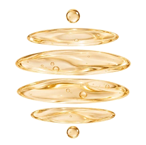 Stacked discs of golden gel between two droplets